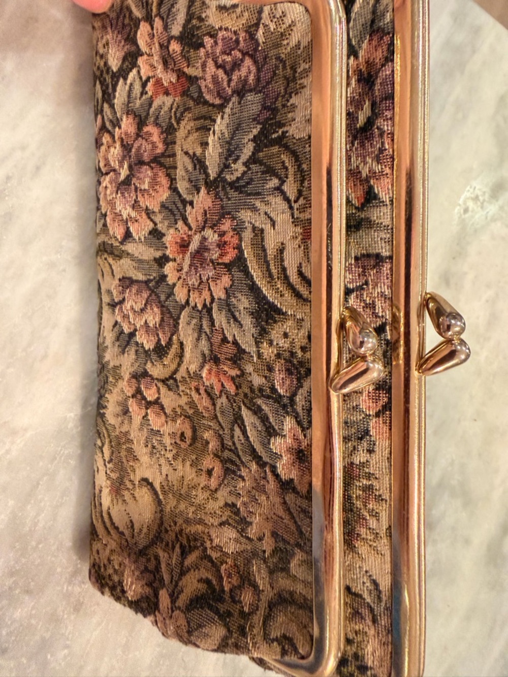 Floral Tapestry Frame Clutch in Vintage Rose and Beige